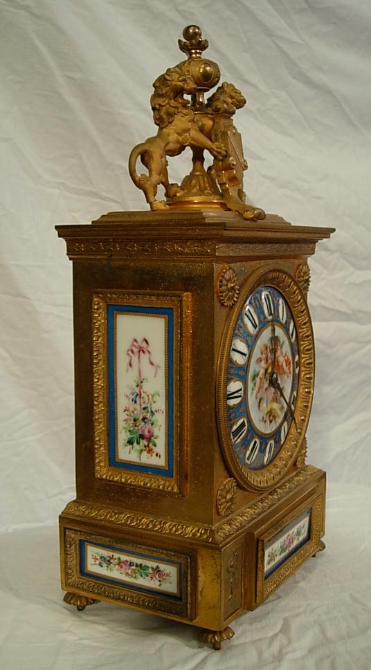 Porcelain pannelled French Strike Clock - Antique Clocks